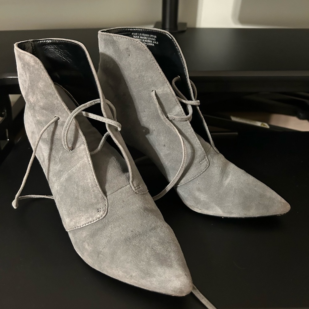 Grey suede heeled booties